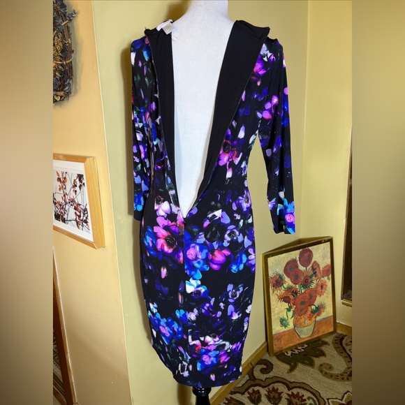 Vintage CACHE Size Large Floral Dress Keyhole Neck Gold Hardware Gathered Wrap - Picture 7 of 15